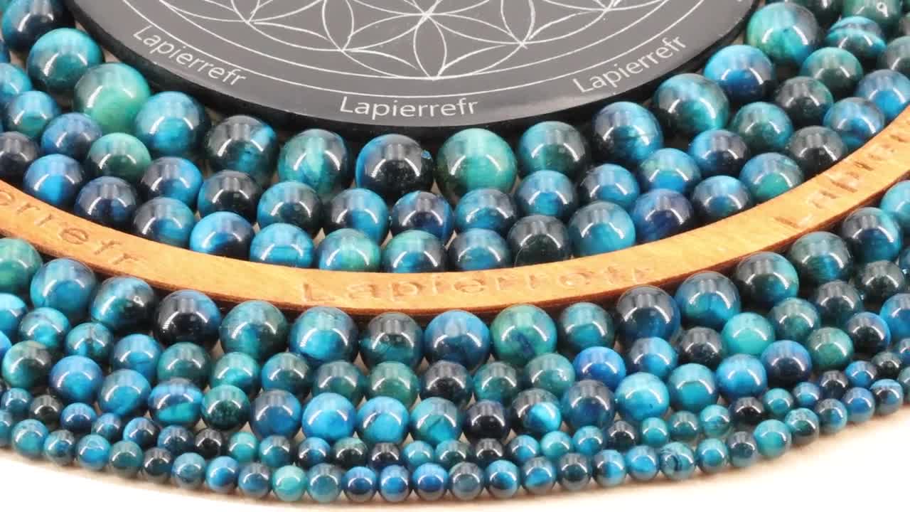 Perles en pierre naturelle ou Gemme - Oeil Du Tigre Bleu Teintée - 4mm -  Lot de 10 perles - LA PERLE DES LOISIRS