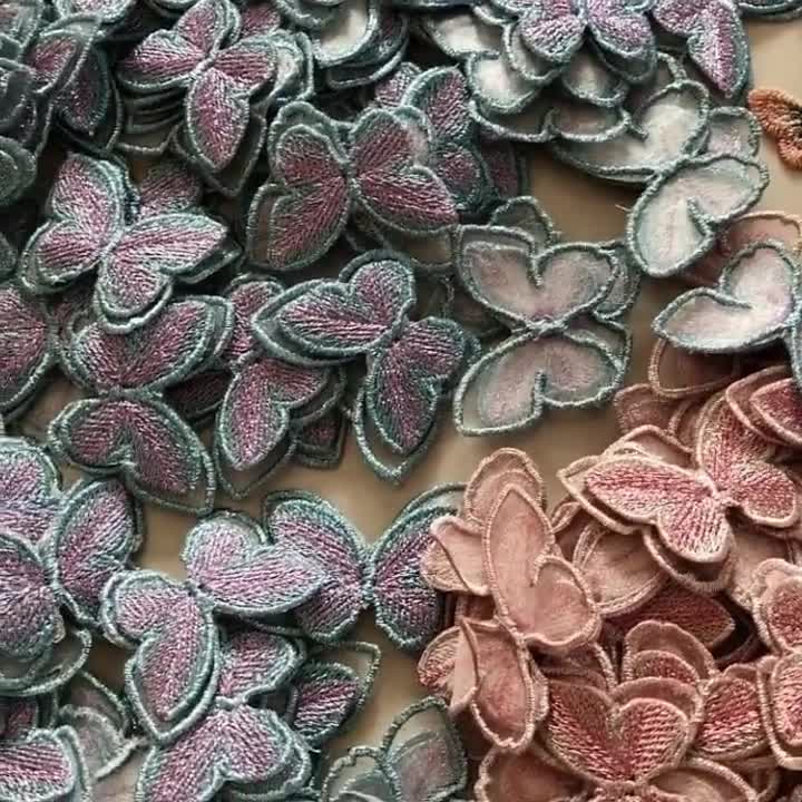 GSHLLO 30 Pcs Butterfly Lace Trims Organza Patches - Pink Double Layer Embroidered Appliques For DIY Crafts