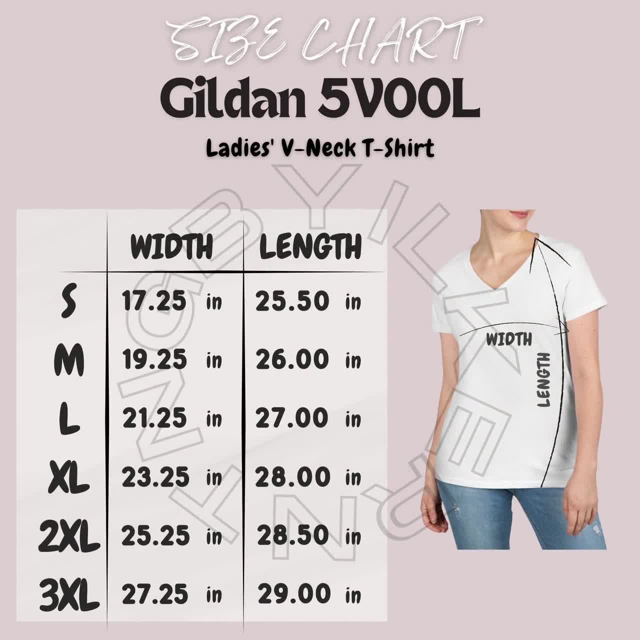 T-shirt Size Chart I Gildan 5V00L Size Chart | Size Chart | Ladies