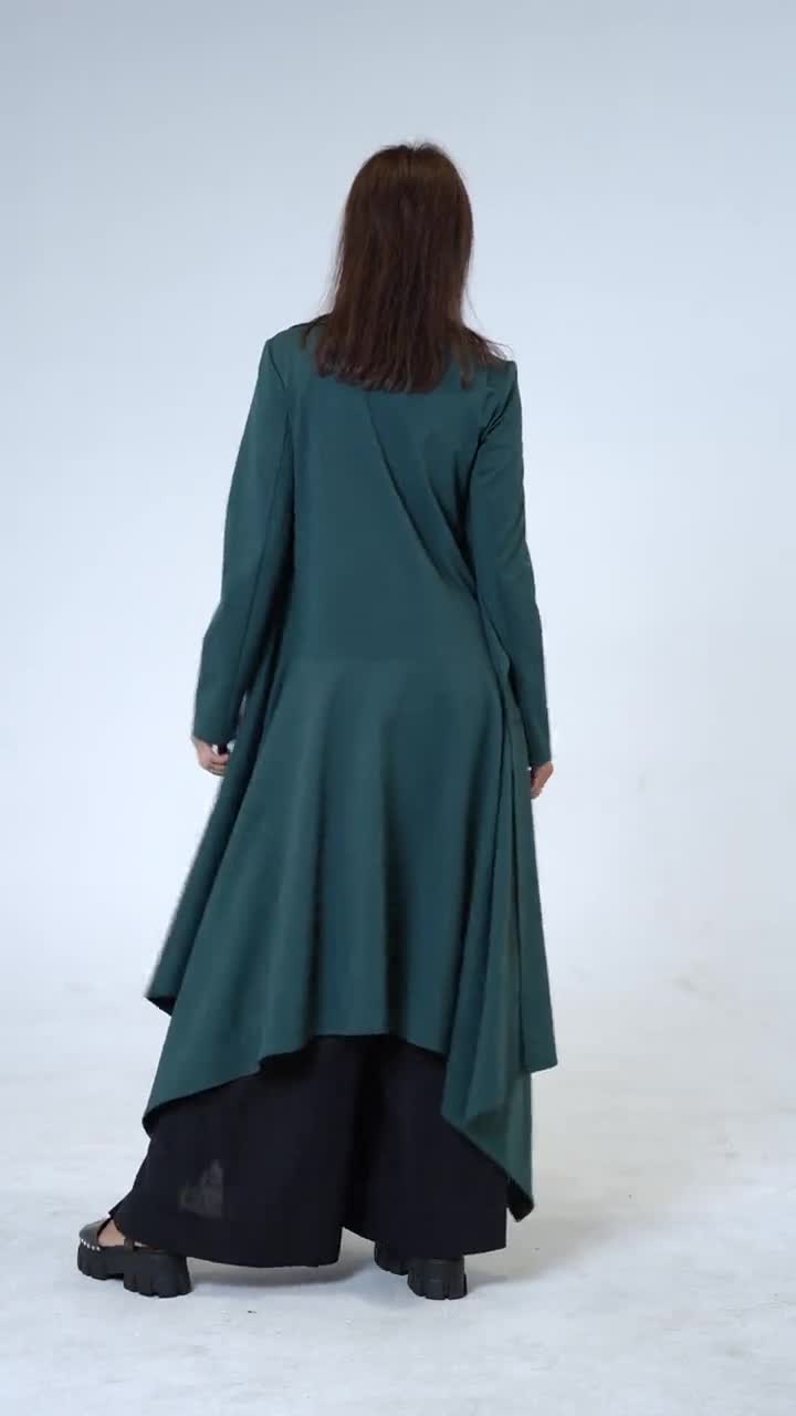 Asymmetric Long Belted Cardigan / Extravagant Coat in Petrol