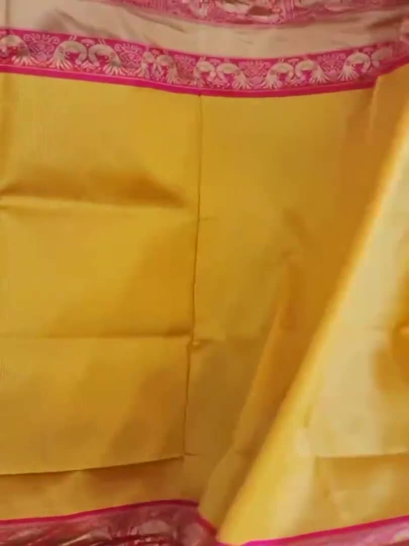 Yellow Pink Rangkat Organza Handloom Banarasi Saree - Sacred Weaves