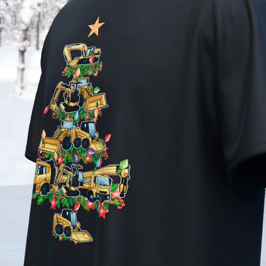 クリスマスショベルカーシャツ｜クリスマスツリー建設作業員へのギフト