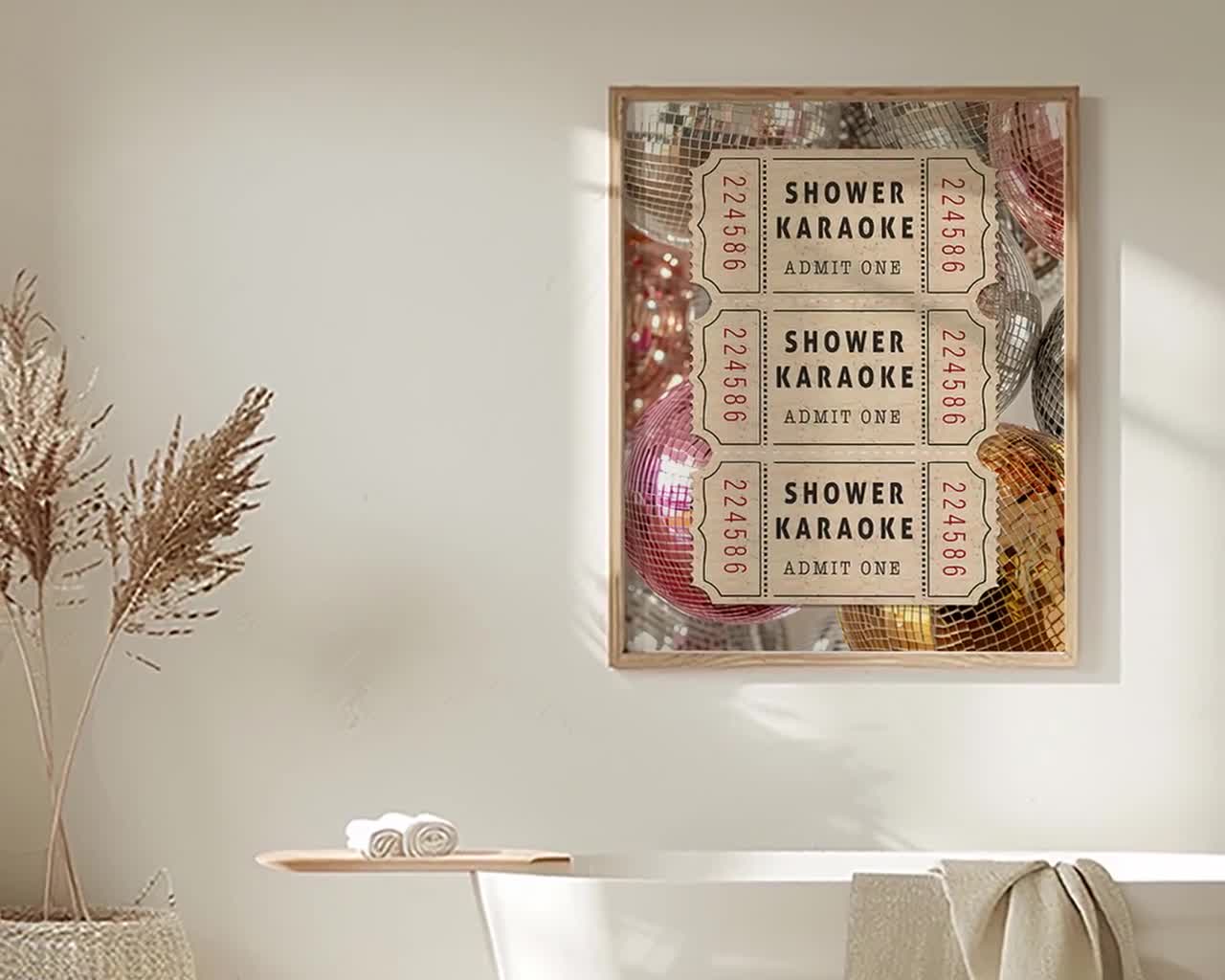Shower Karaoke Ticket Print, Retro Bathroom Art Trendy Maximalist