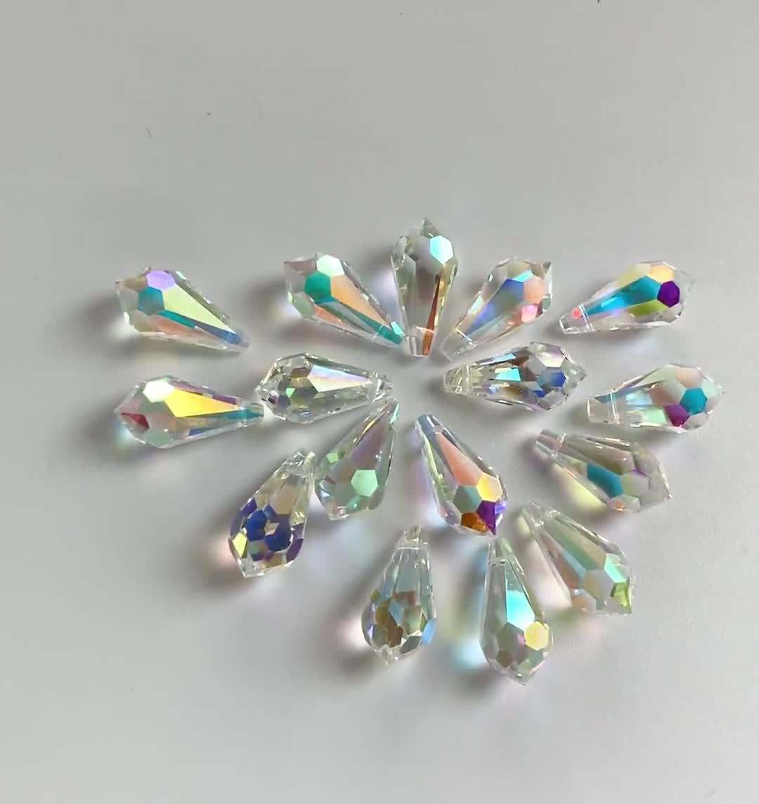 スワロフスキー クリスタル AB ペンダント 2 個 15 mm x 7.5 mm