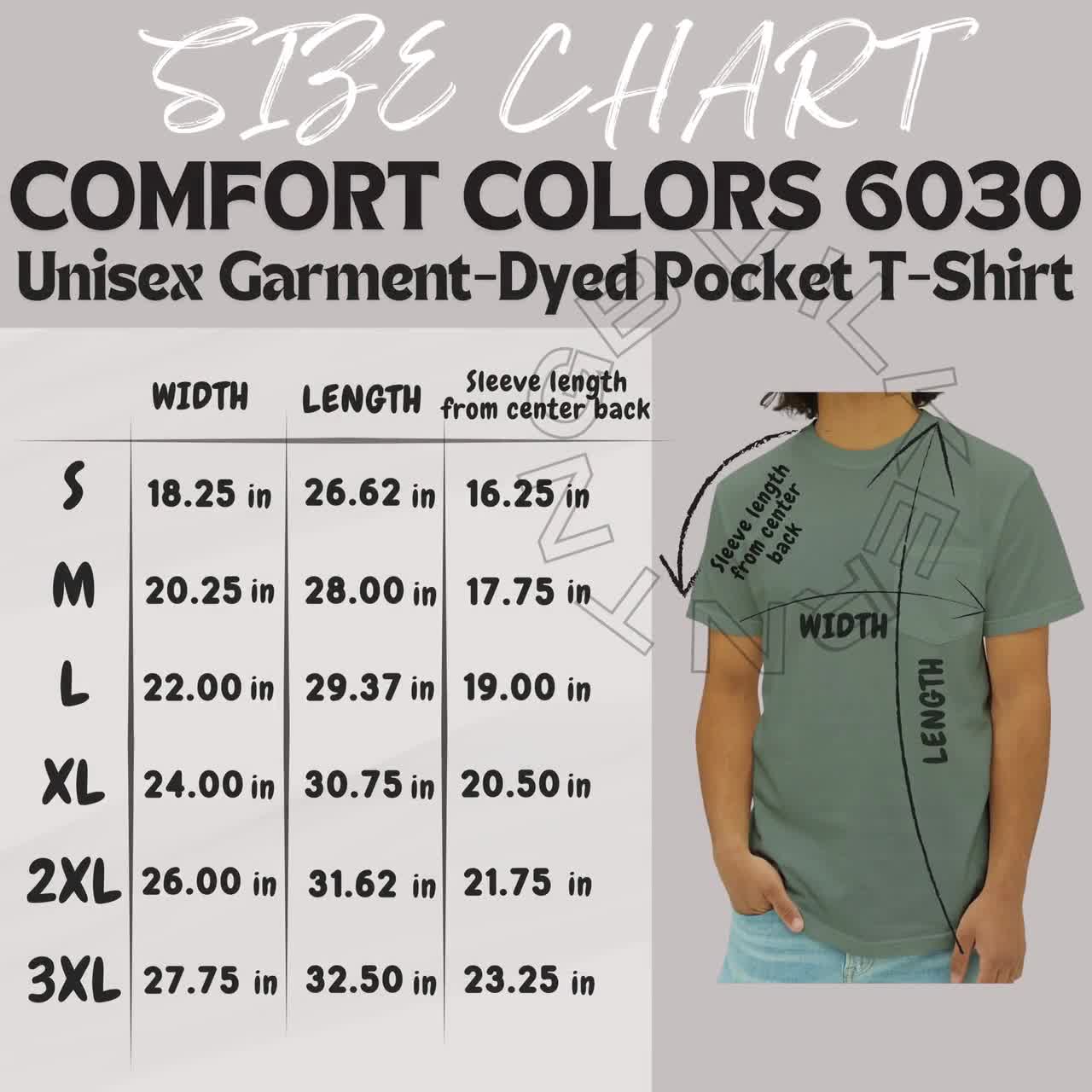 Comfort Colors 6030 サイズ表 | ユニセックス ガーメントダイ