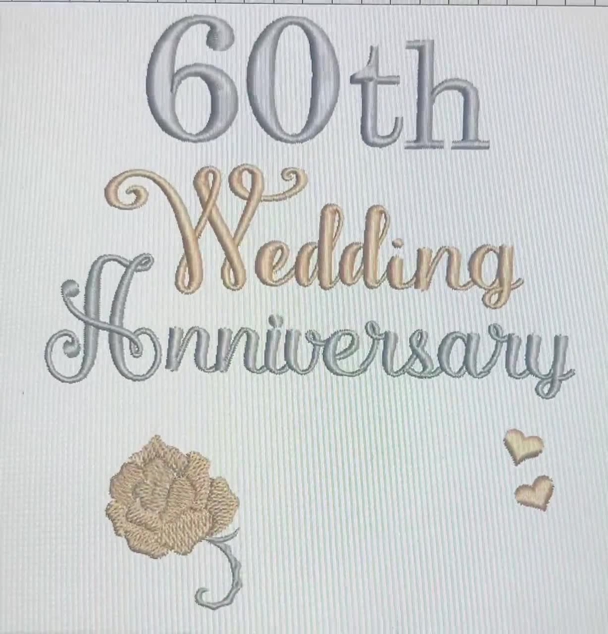 60th Wedding Anniversary Embroidery design, Template Design, Diamond  Wedding, Hearts, Rose, Machine Embroidery Design, 4x4, 5x7, 6x10 size