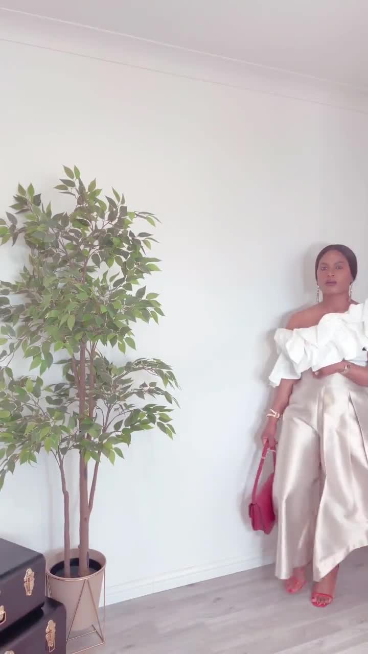 ◆Diffusione Tessile◆サテン キャロット パンツ/CHAMPAGNE◆ Champagne Silk Taffeta Trousers, Gold Statement Culottes