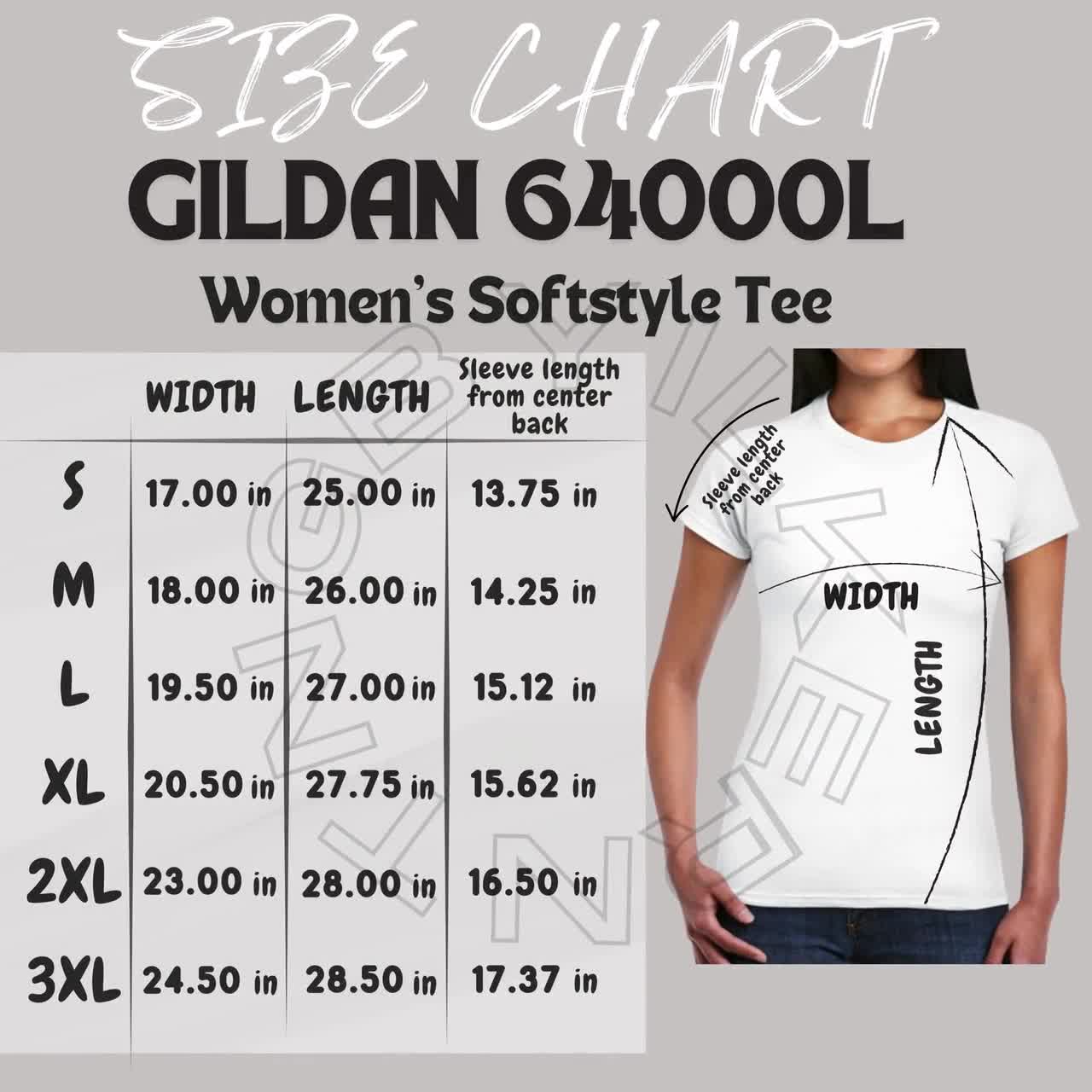 Gildan 64000L Size Chart | Size Chart for Women's Softstyle Tee