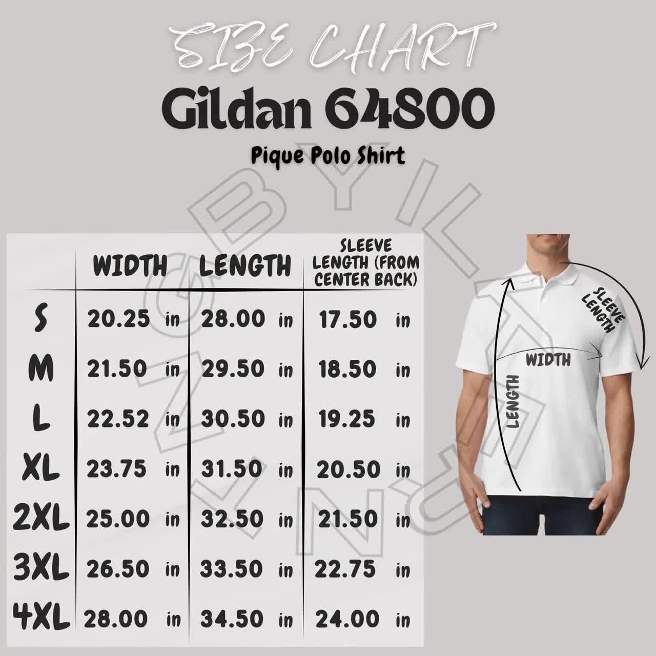 Gildan 64800 Size Chart | Size Chart for Pique Polo Shirt | Gildan