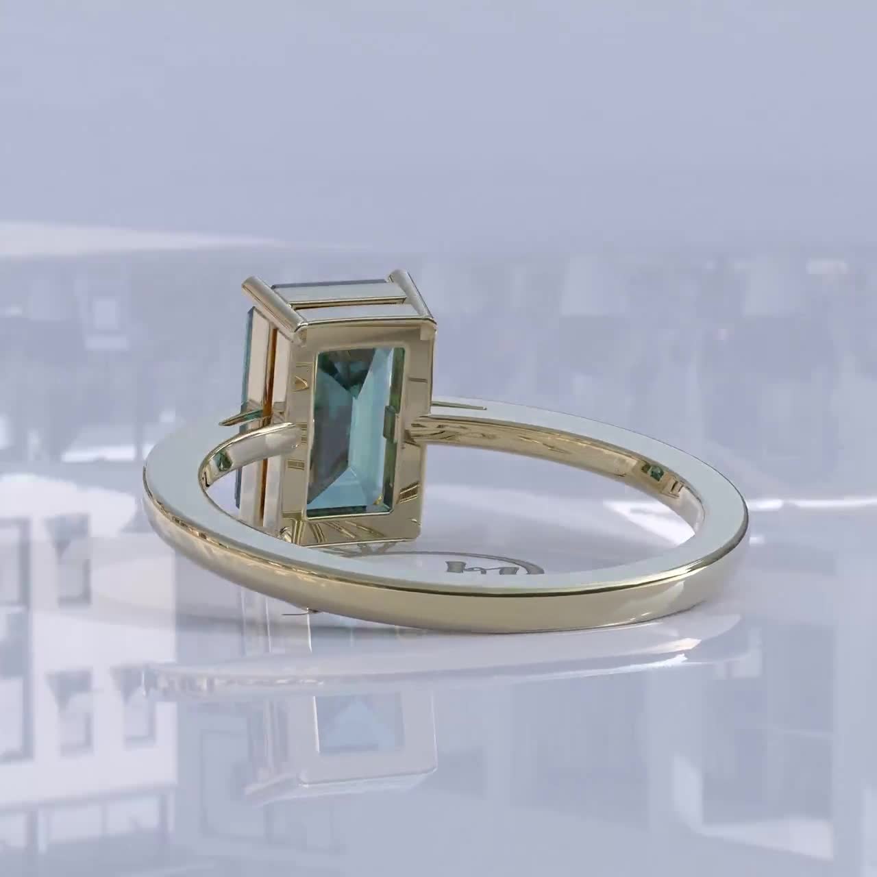 モアサナイト　指輪　リング　4ct　エメラルドカット　ソリティア　9.5号 3.0ct シアンブルー ソリティア エメラルドカット モアッサナイト