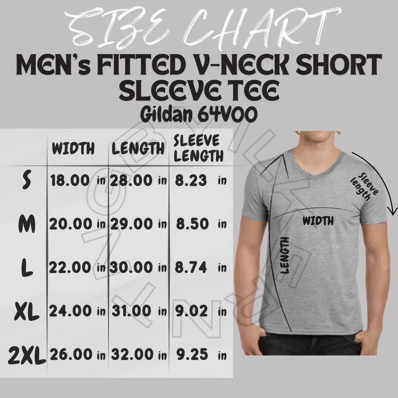 T-shirt Size Chart I Gildan 64V00 Size Chart | Mockup and Size