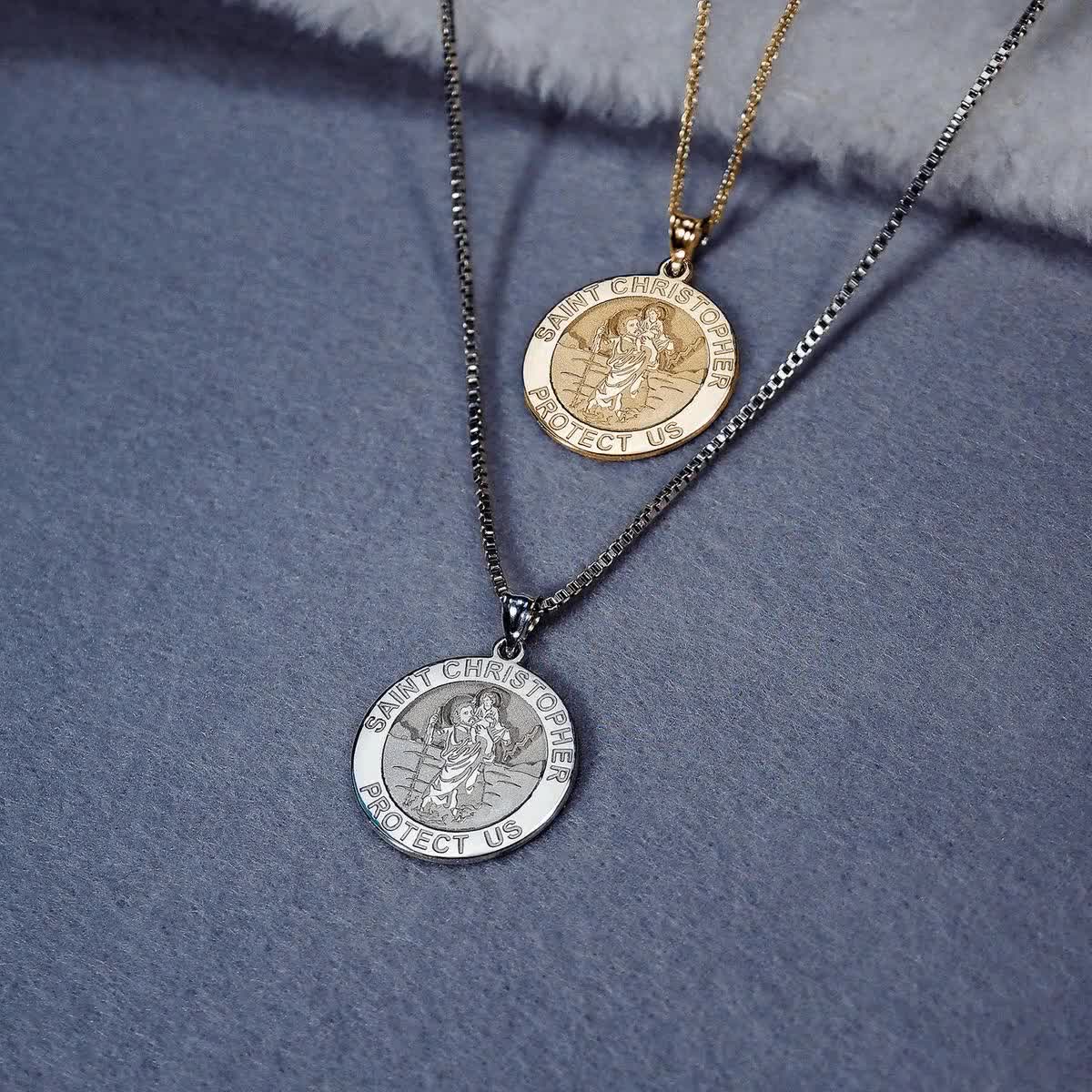 SAINT CHRISTOPHER MEDALLION Men's Necklace King Baby Silver Gold Alloy