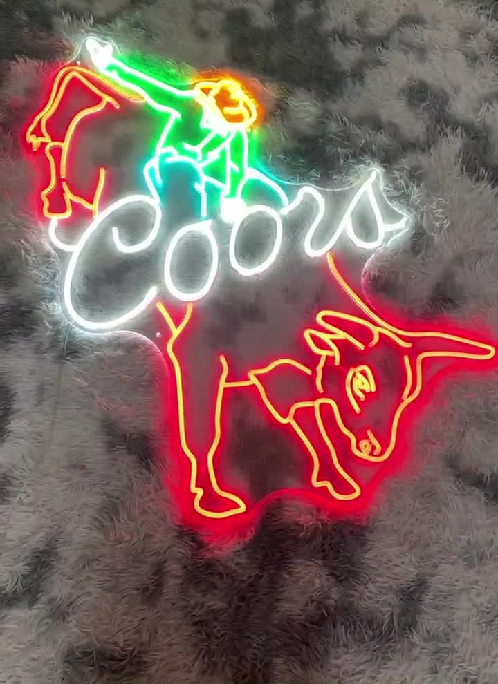 Coors Cowboy Neon Sign - Vintage Bar Decor, Custom Glass Neon