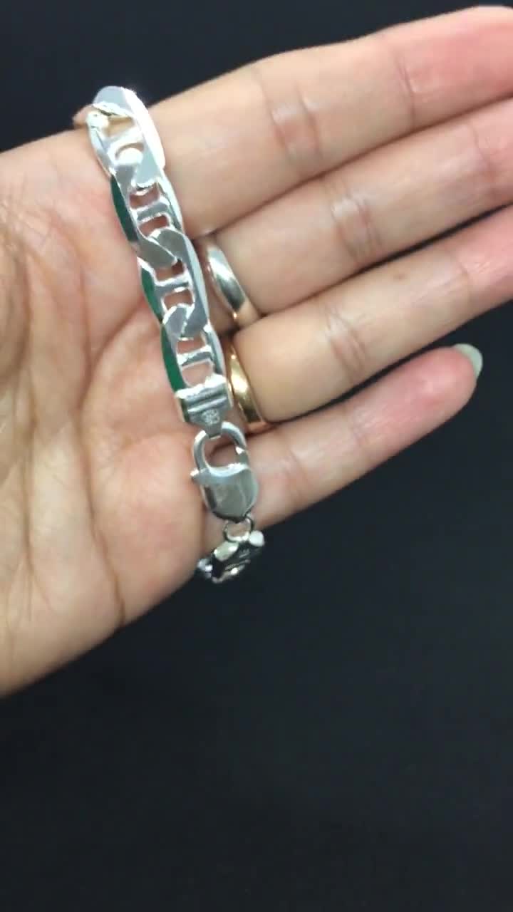 Men's Sterling Silver Bracelet Mariner Link Bracelet 10mm Anchor