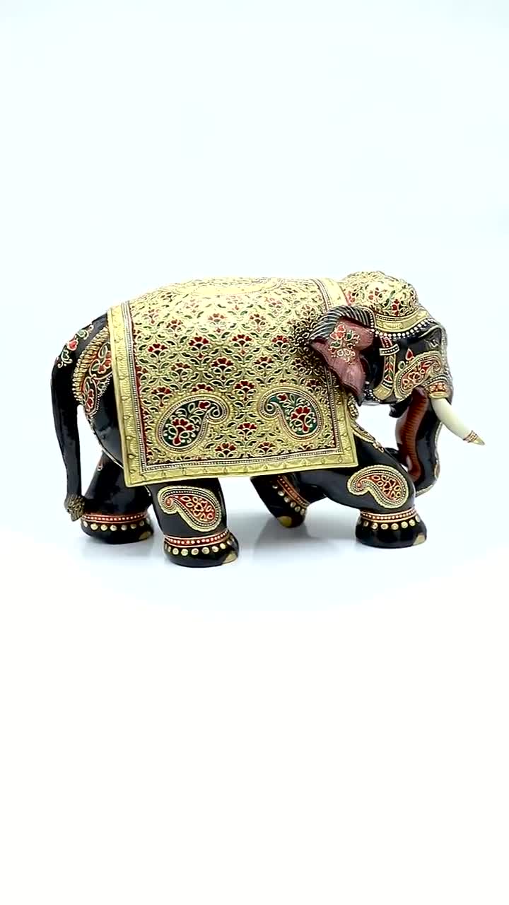 手彫りの木製象、木製象、室内装飾、木製工芸品、ギフト像、象の