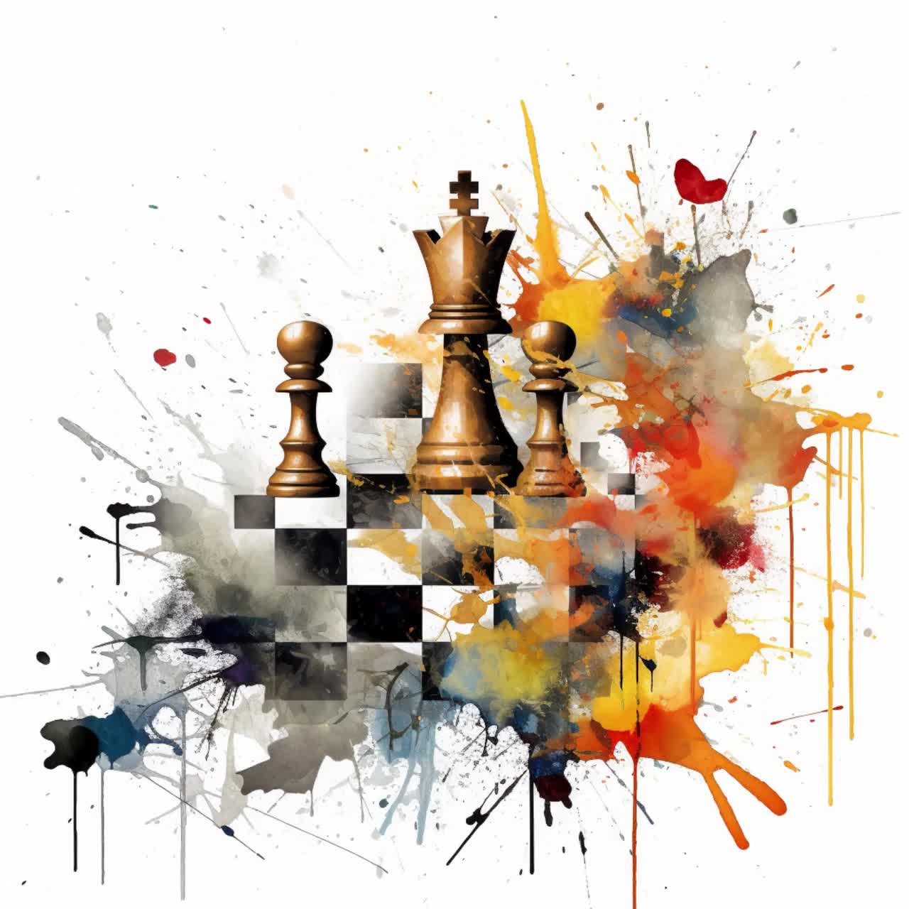 Abstract Chess Splatter Effect Digital Chess Queen Art Print 