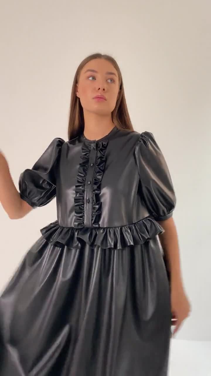 leather peplum dress black leather corset dress Alessia Corset Peplum Leather Dress  X-U