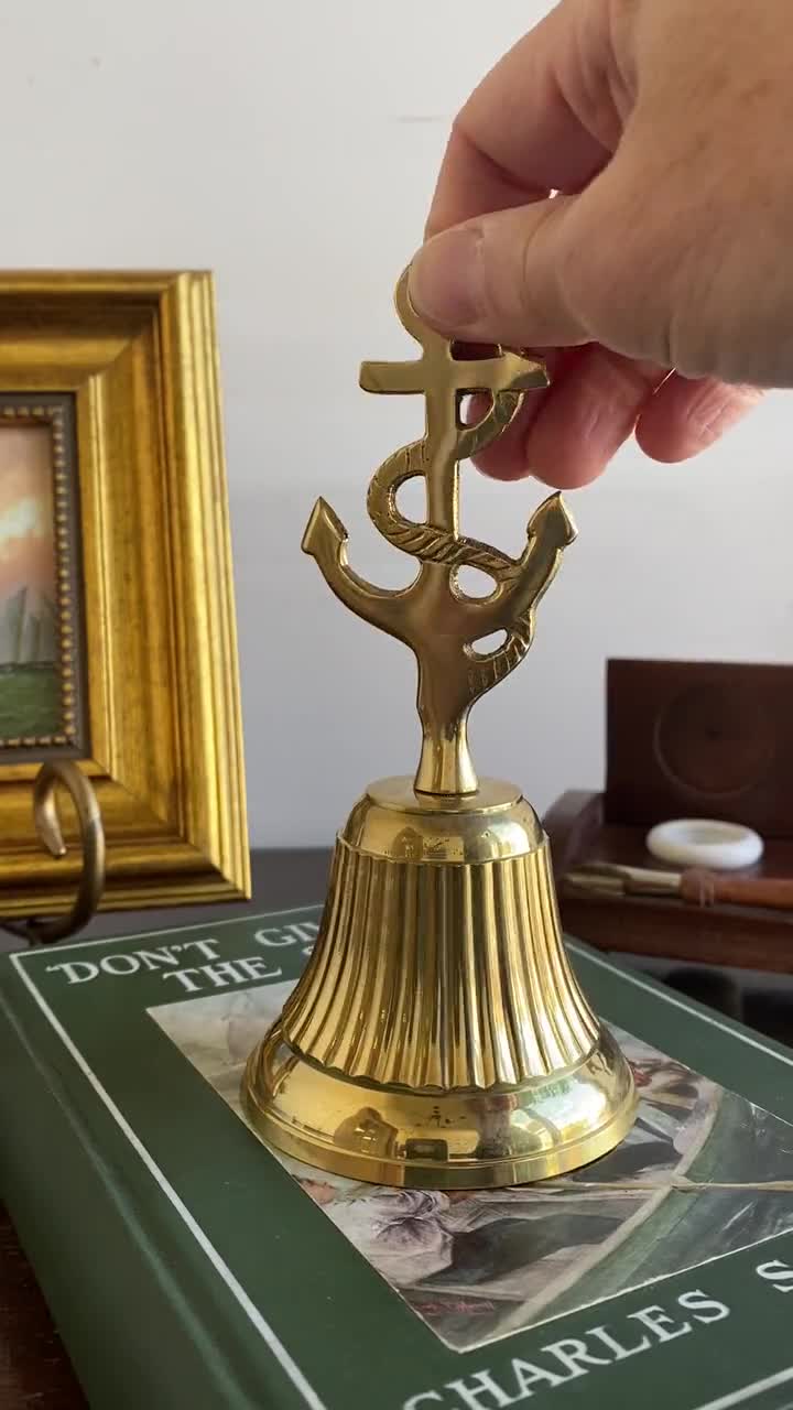 5-3/4 Solid Brass Anchor Hand Bell - Antique Vintage Style - Schooner Bay  Company