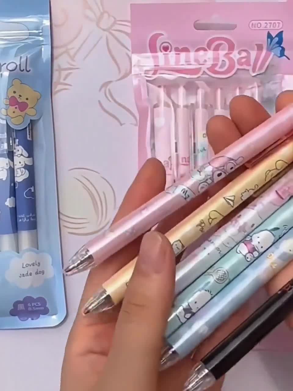 Cute Gel Pen Set of 6, Refill Set, Black Blue Ink Kawaii Girls Gift Cute  Retractable Pens 