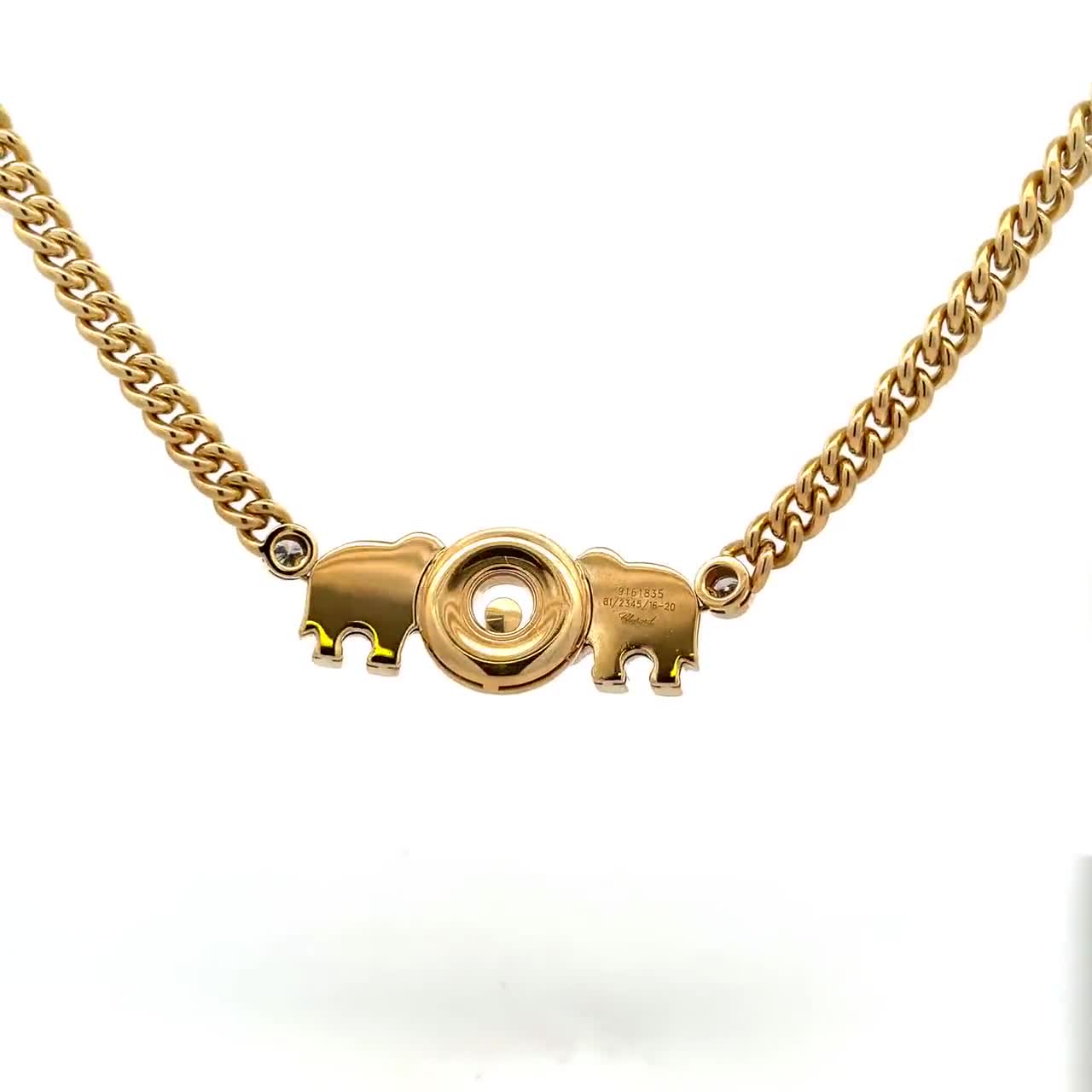 Chopard Happy Diamond Sapphire 18k Gold Elephant Pendant Necklace Cert