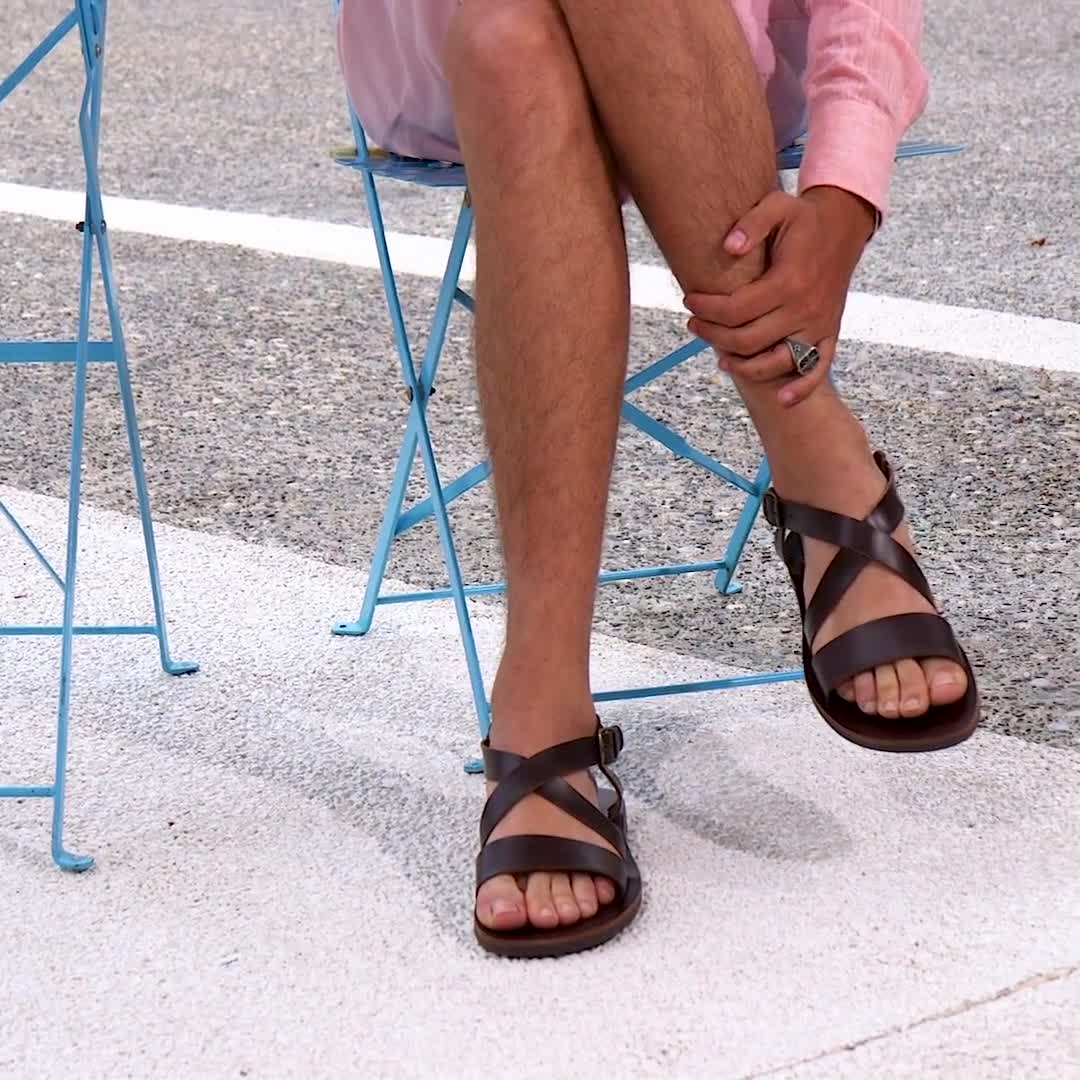 Greek Leather Gladiator Sandals for Men Adjustable Buckle Strap Quality  Strappy Men's Sandals Open Toe Black Sandals Fisherman's Mens Gift 