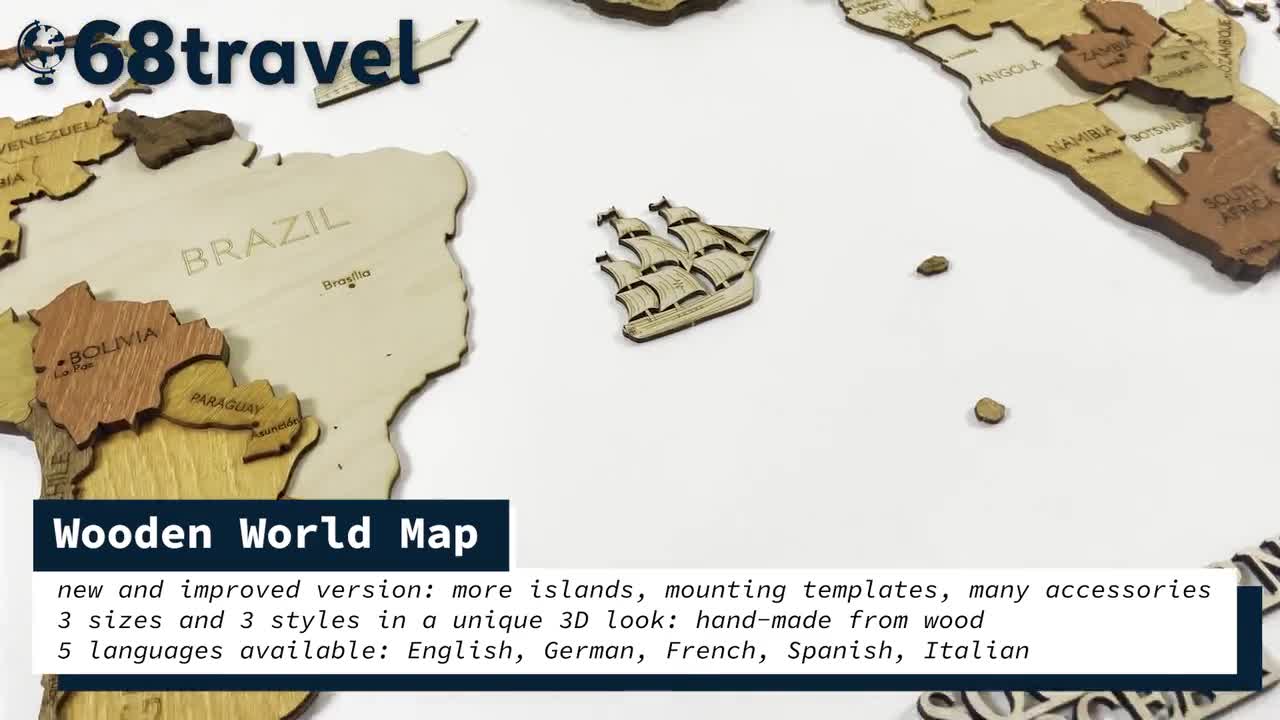 Carte 3D du monde en bois - L120 Traveler (120x60 cm) – magnifique  décoration murale - Achat & prix
