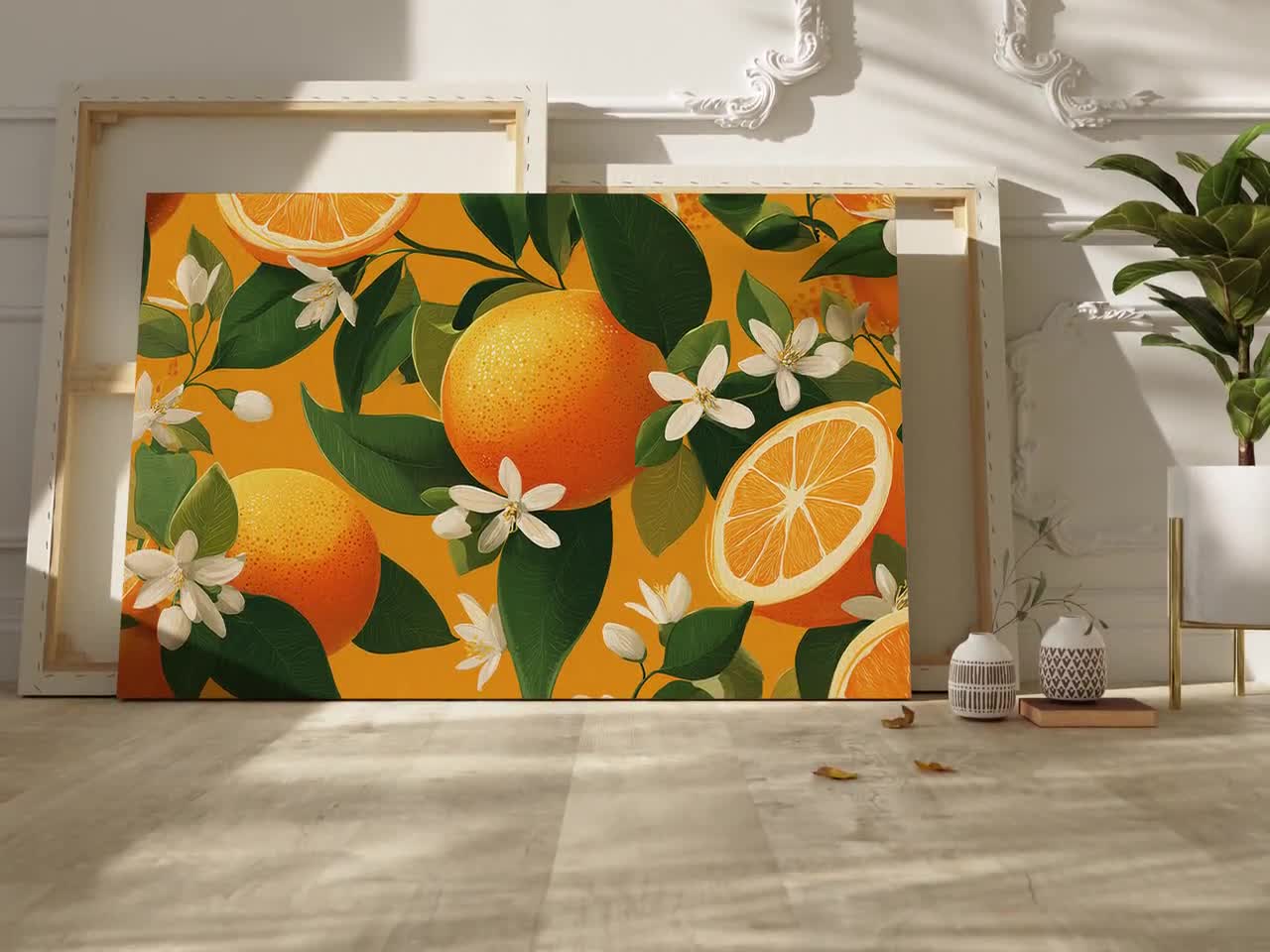 Citrus Orange Blossom Canvas Wall Art | Vibrant Fruit and Floral