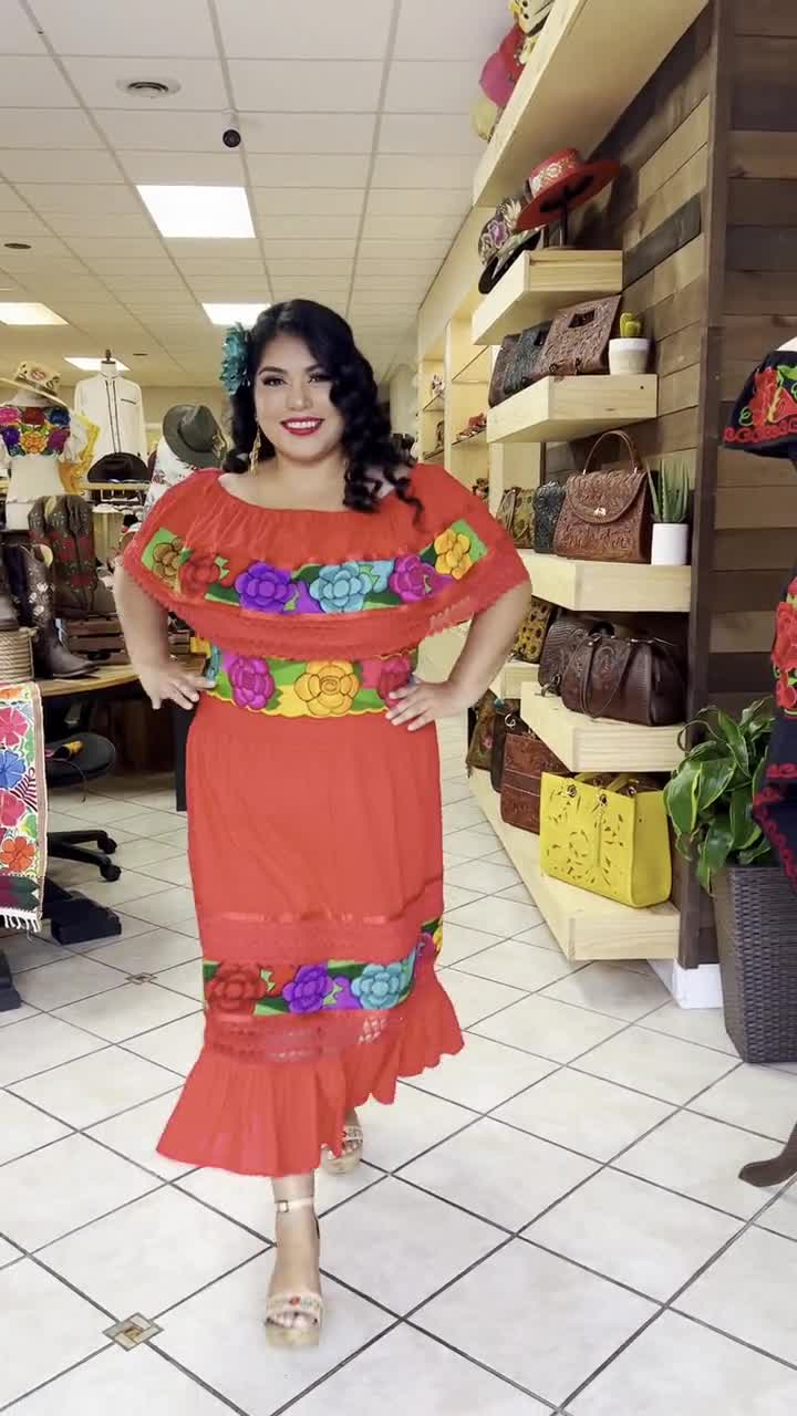 Mexican Traditional Dress. Floral Embroidered Dress. Mexican