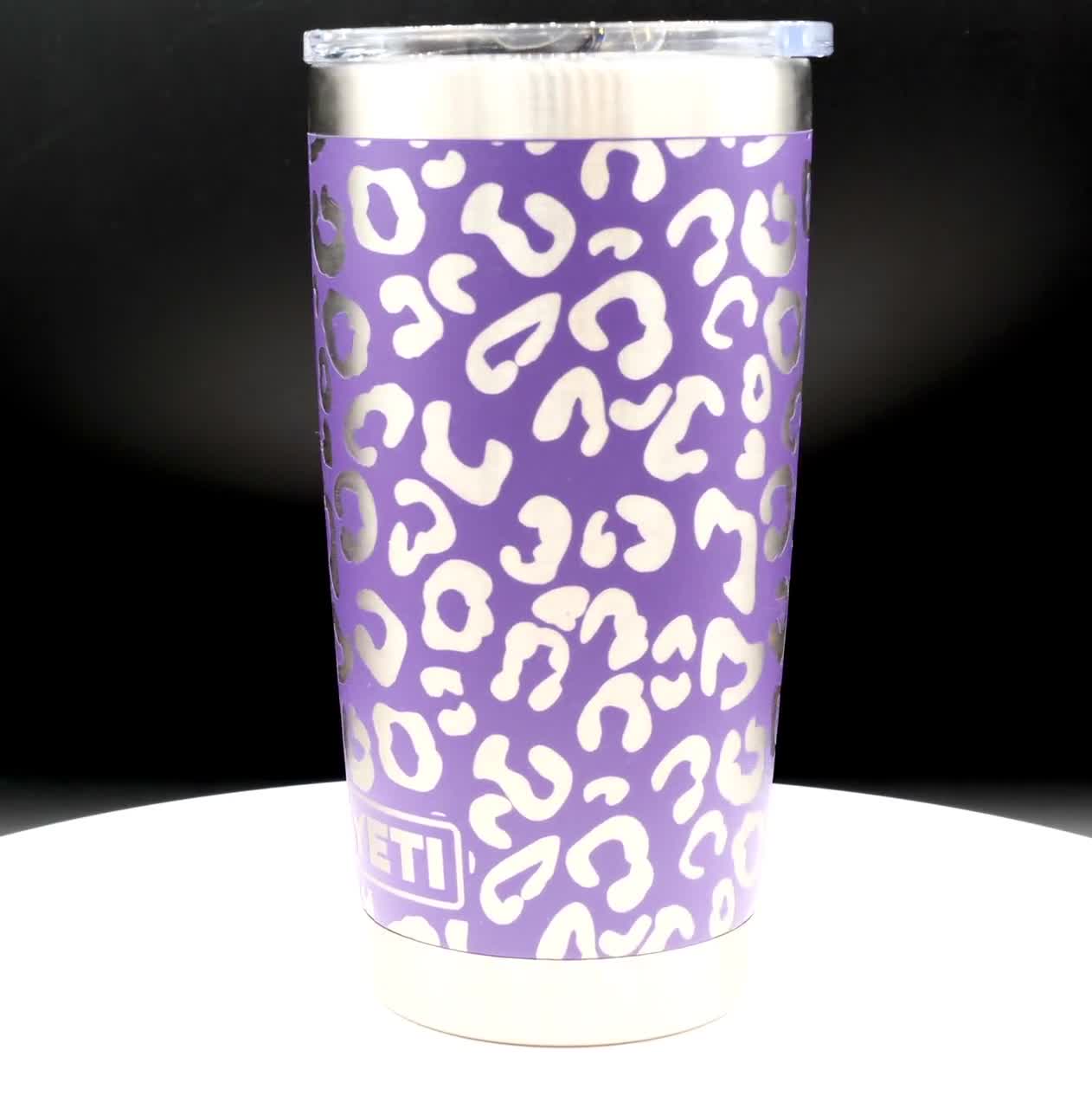 Custom YETI 20 Oz Rambler Tumbler. White Leopard Laser Engraved. Pre-owned.