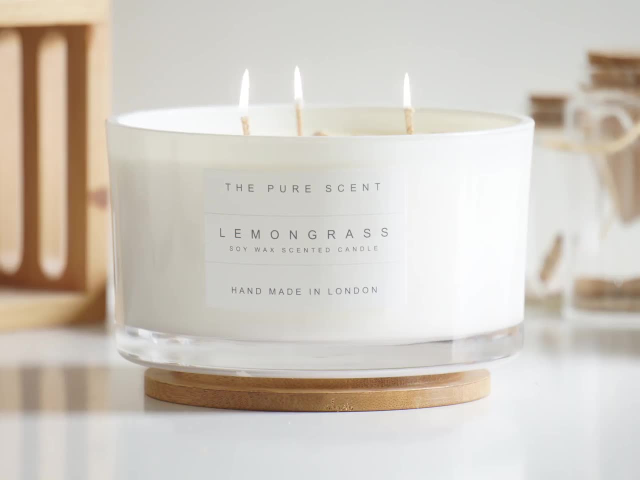 Buy Aromatherapy Lemongrass Large 3 Wick Soy Candle, Handmade in