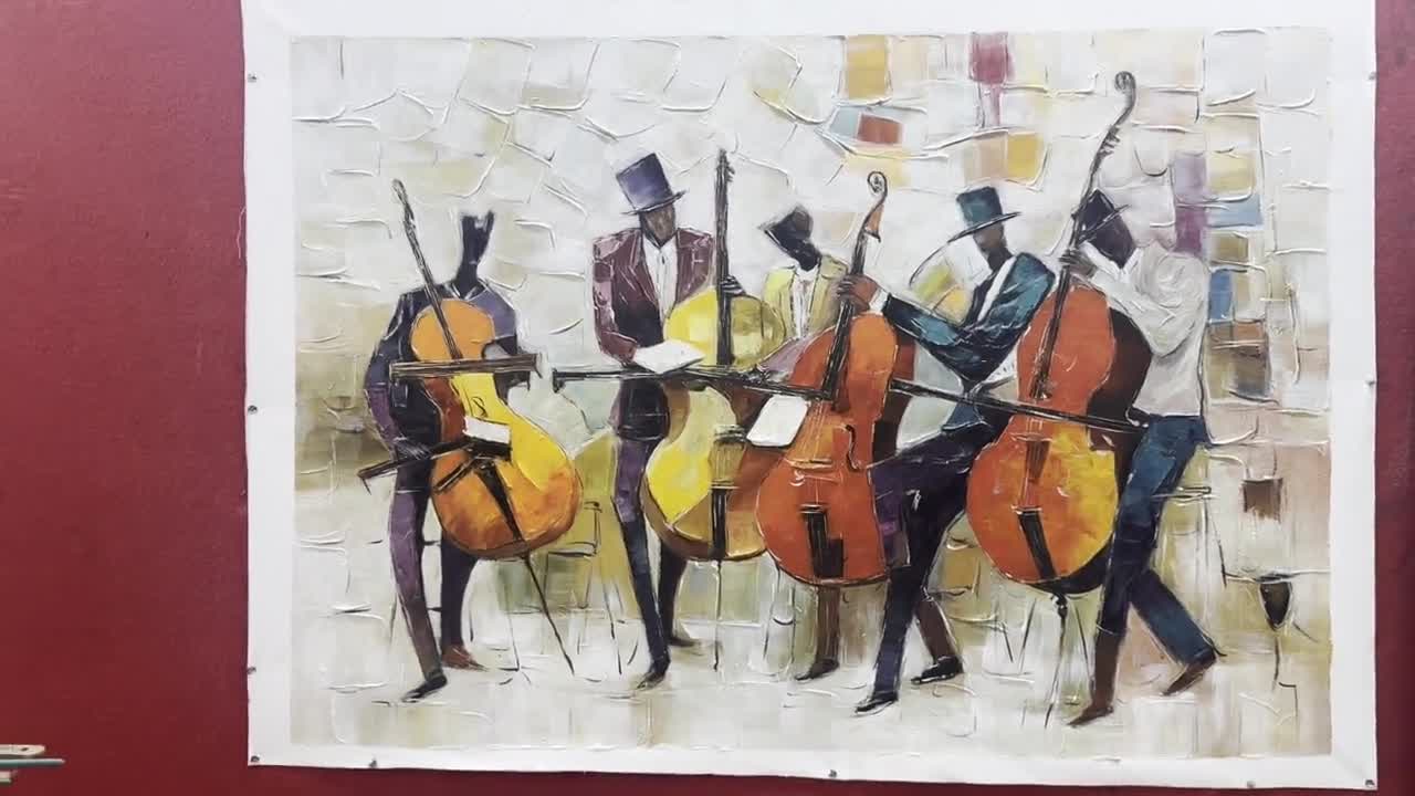 キャンバスウォールアートに描かれた大きな抽象ジャズバンドの油絵