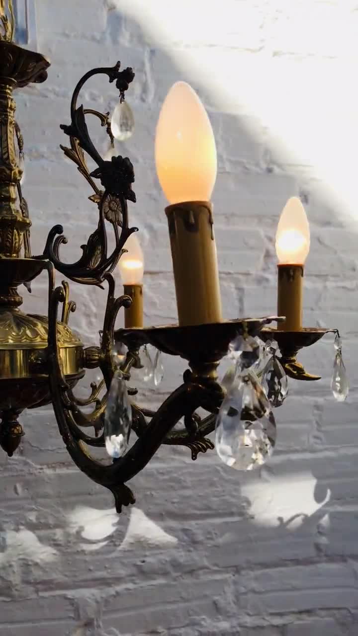 Vintage Crystal Bronze Candle Chandelier 6 Arms 6 Lights