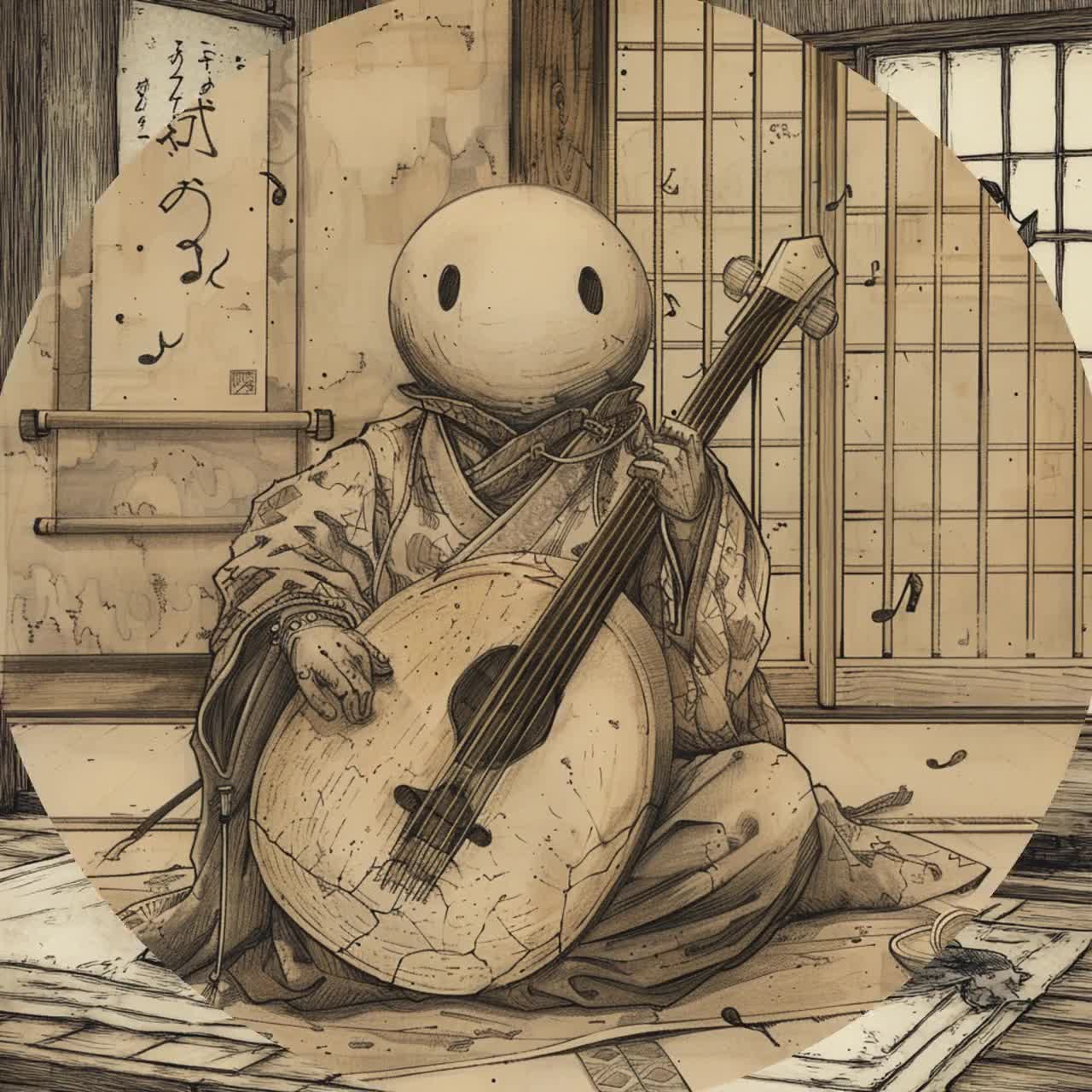 ホビー・楽器・アート KakELu 13 Biwa-bokuboku Tsukumogami Digital Prints - Japanese Folklore