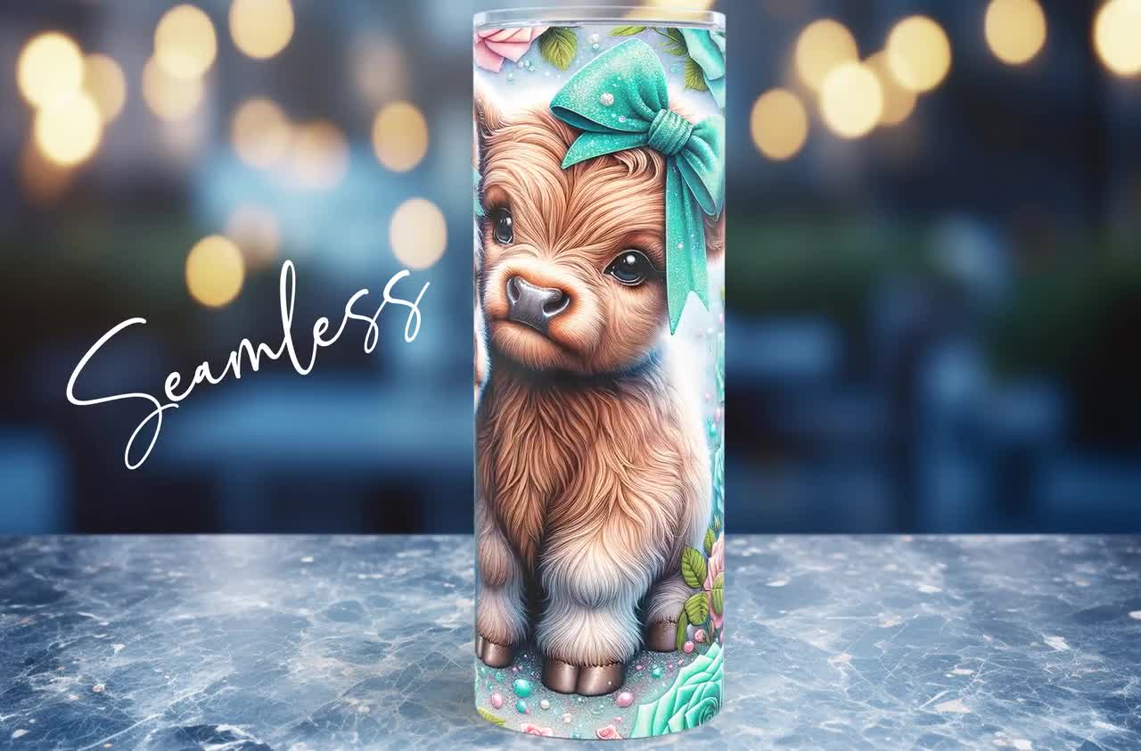 Seamless Highland Cow Tumbler Wrap, 20oz Skinny Sublimation
