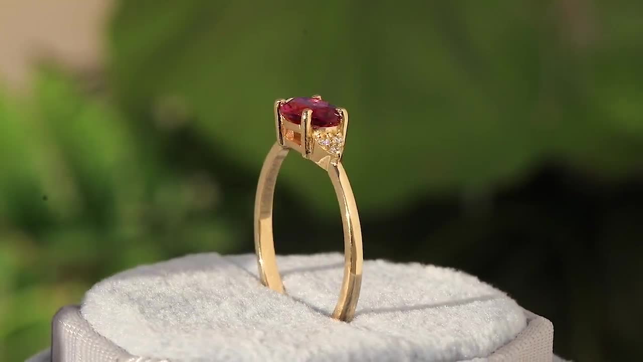 Anello di tormalina rosa/Anello di tormalina ovale/Anello orizzontale/Anello  d'oro 14k/Anello di diamante tormalina/Fine Jewelry/Anello di nozze/Regalo  di compleanno -  Italia