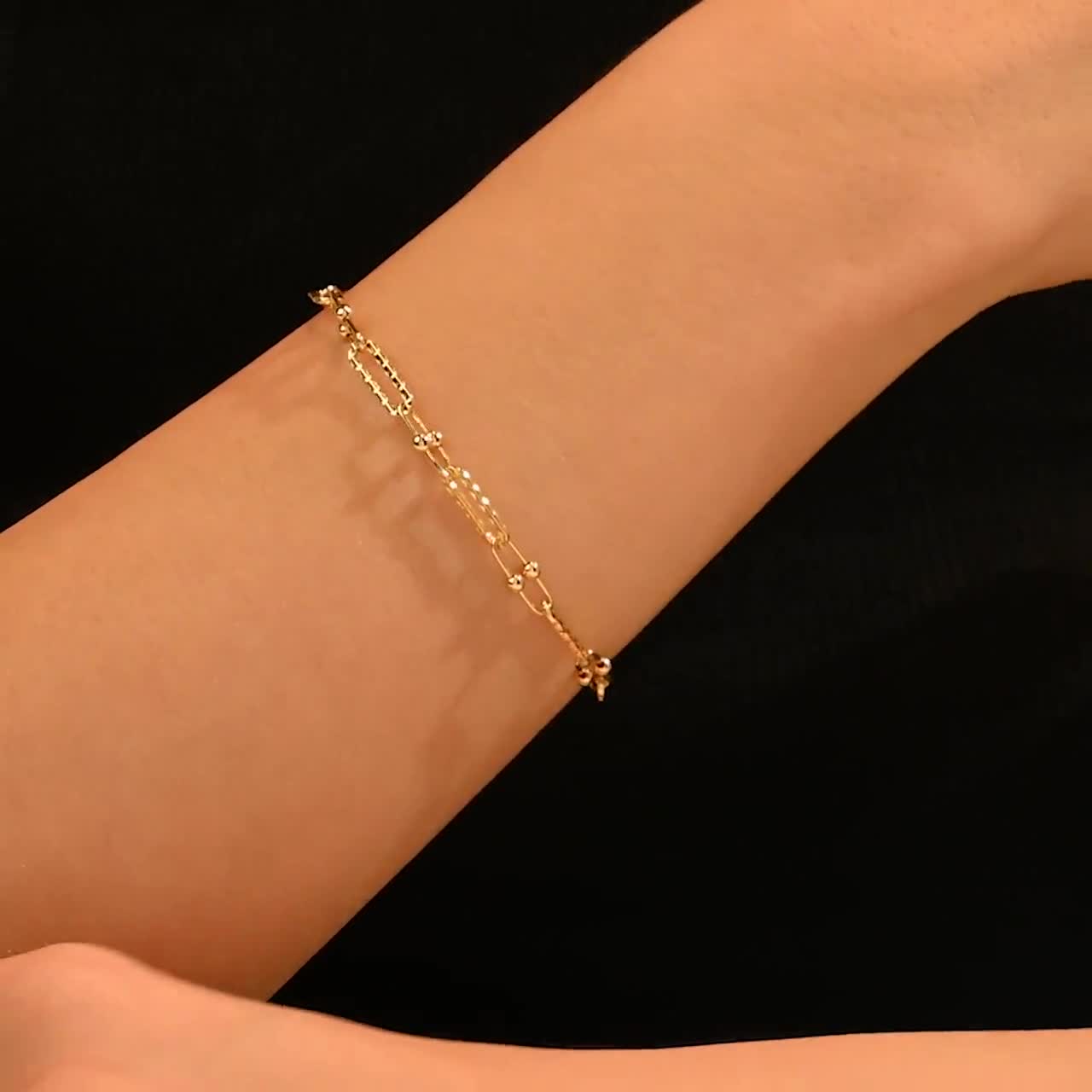 thick flat & oval chain bracelet 約23cm 14kt Yellow Gold Flat Oval-Link Bracelet