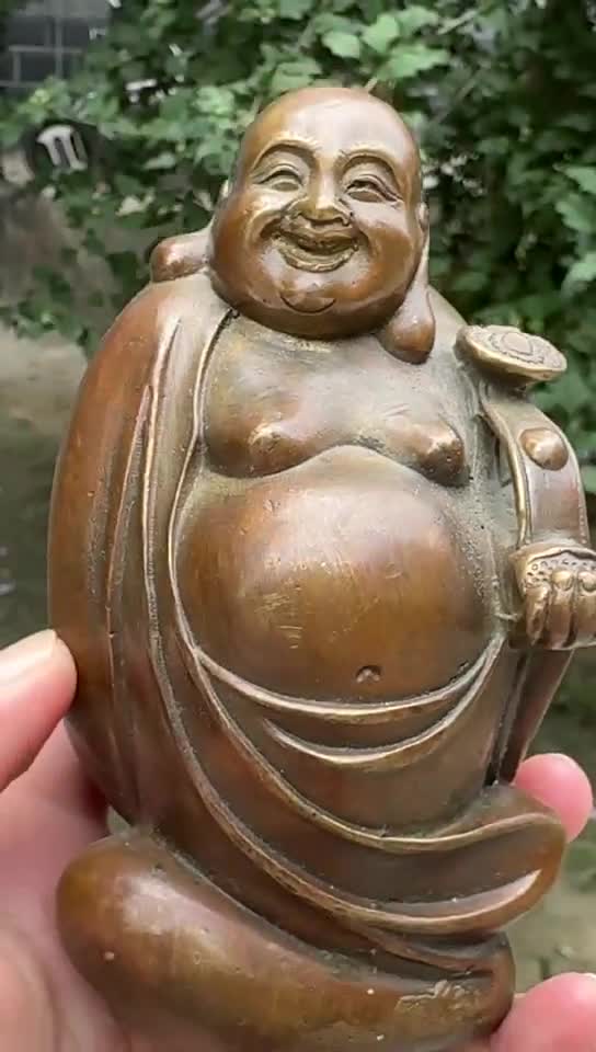 中国銅製 幸せに笑う弥勒仏像、チベットの笑う太った仏像、仏教寺院の