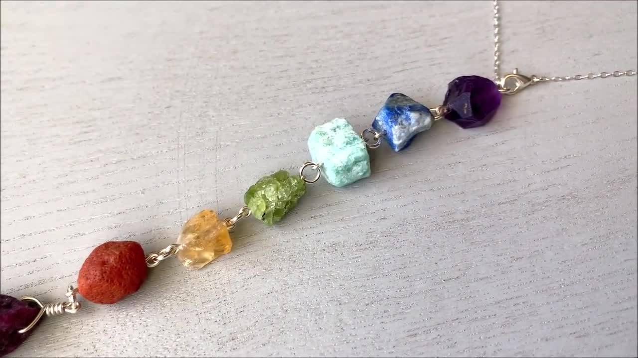 7 Chakra Necklace, Raw Stone Necklaces for Women, Chakra Jewelry