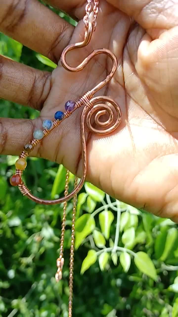 Gold Wire Wrapped 7 Chakra Necklace Feminine Divine Wearable Art 