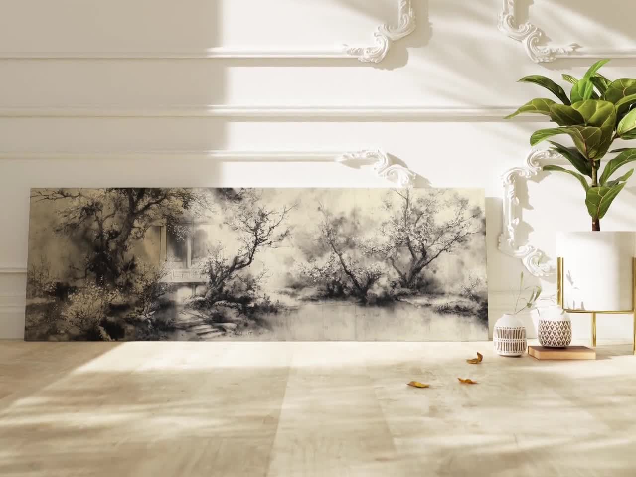 額装された日本の風景画：ヴィンテージ水墨画の壁掛けプリント - Etsy 日本