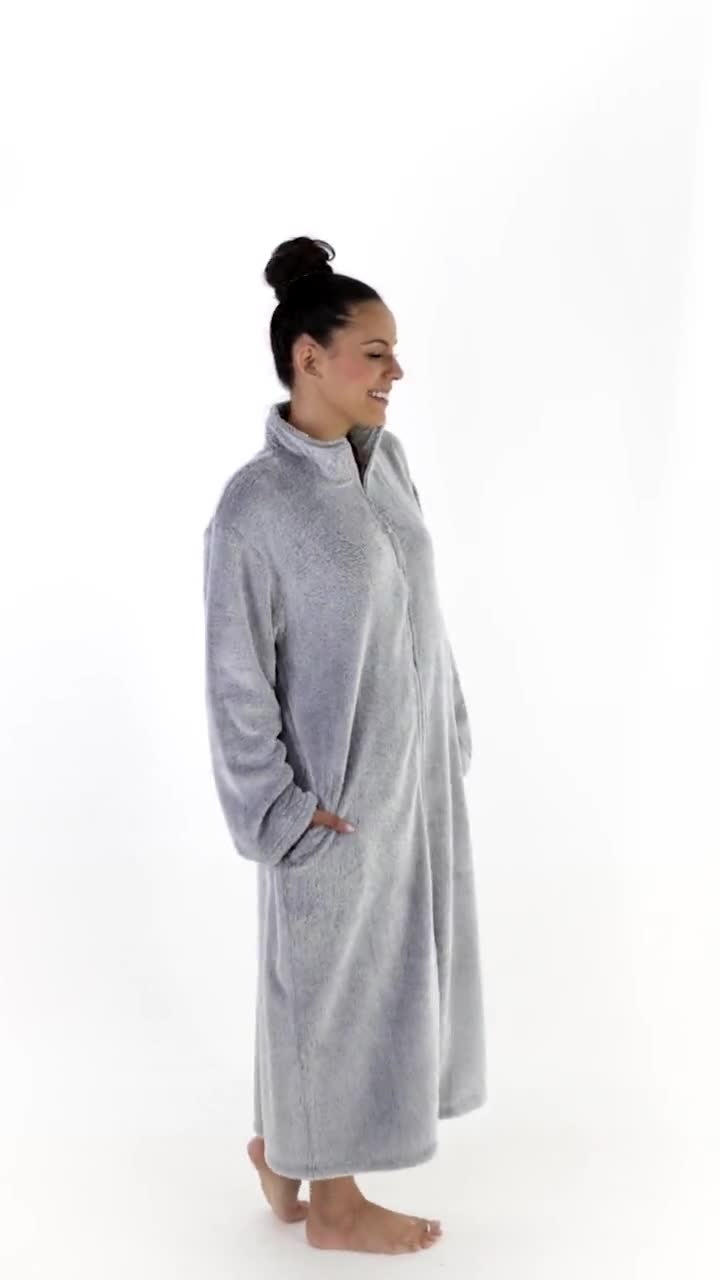 Super Plush Front Zipper Soft Robe Zipper Bathrobe Dressing Gown