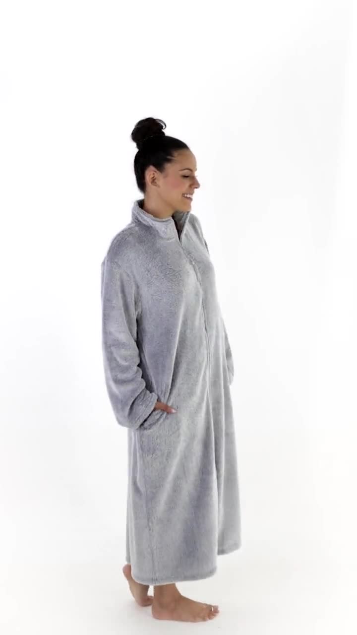 Women's Terry Towelling Zip Through Bath Robe, 100% Cotton Dressing Gown.  Buy Now For £20.00.