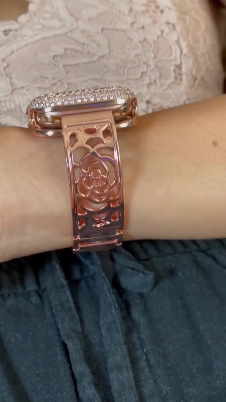 Women's Luxury Apple Watch Band CZ Crystals Case Cover Rose