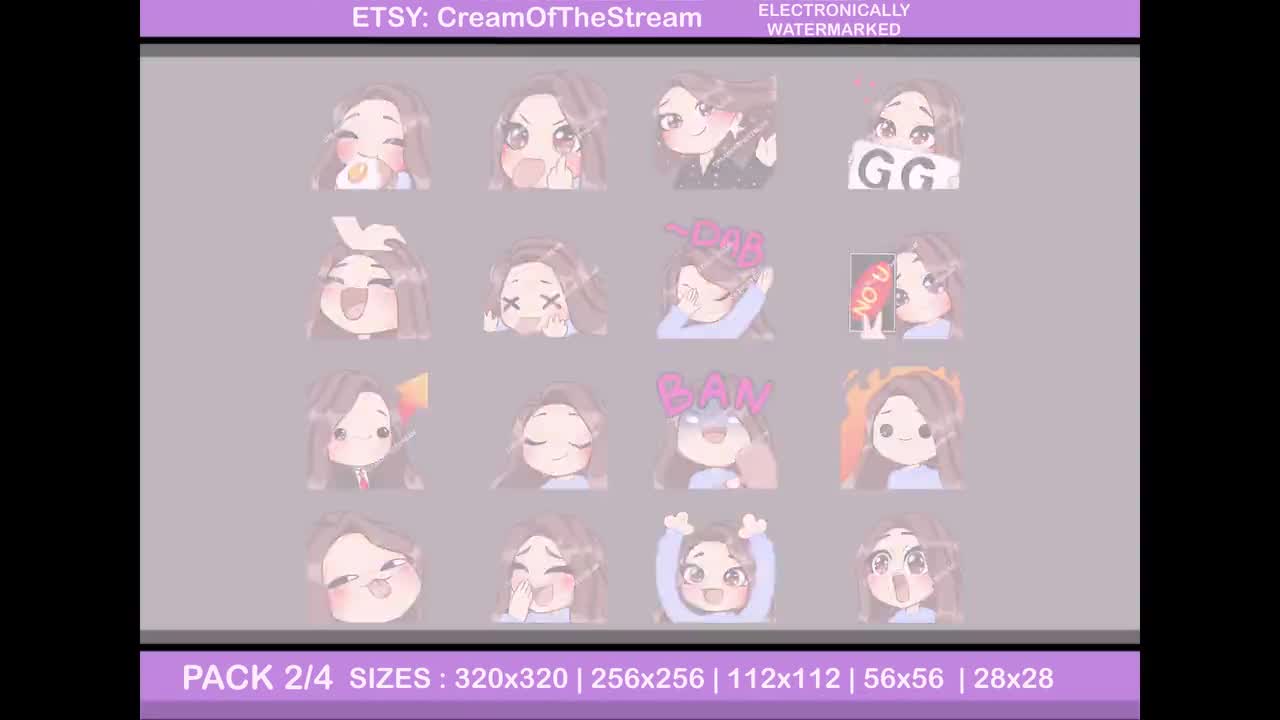 Twitch emote pack 70pcs Anime Girl Twitch emotes ( female ANNE : brown hair  | brown eyes | pale skin )