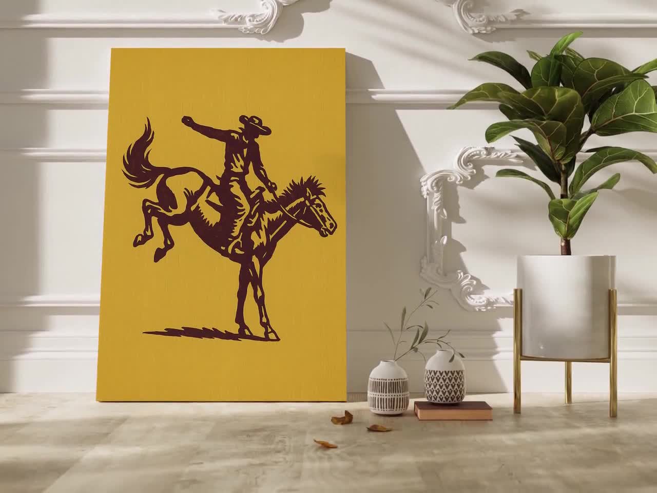 ウエスタンカウボーイブロンコライダーキャンバスアート - 大胆な黄色