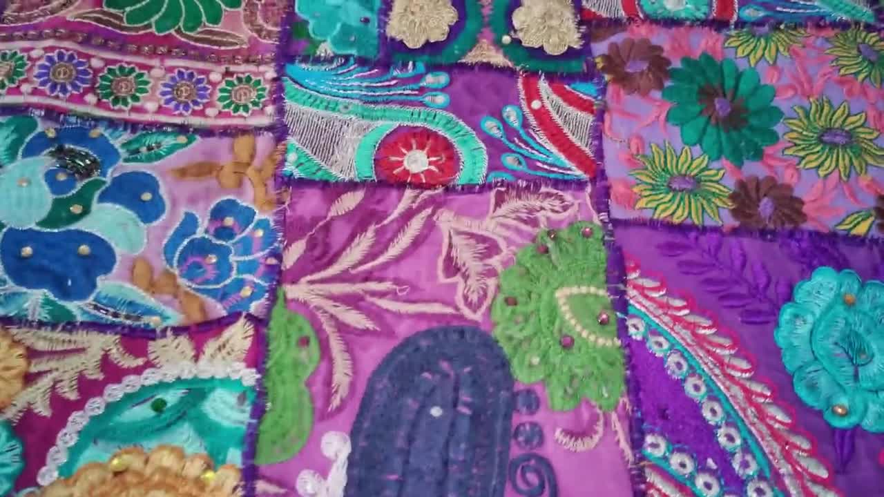 Pink Boho Fabric by the Yard Gypsy Indian Textile Fabric Patchwork  Embroidered Indian Fabric Recycled Home Decor Fabric Vintage Fabric 