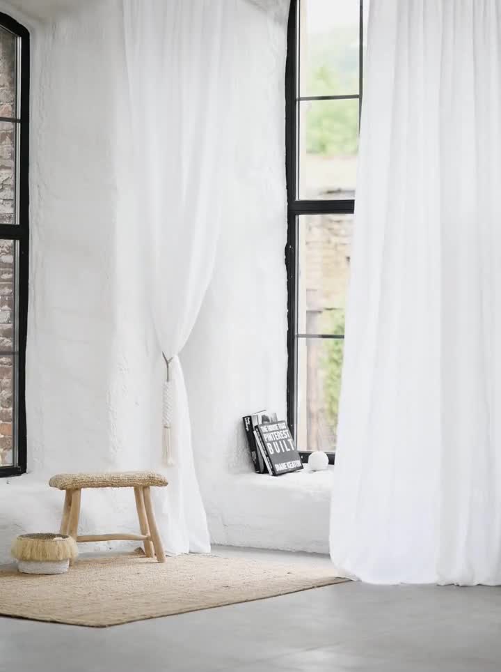 Cortina blanca de 84 pulgadas de largo para dormitorio, mezcla de lino  semitransparente, con bolsillo para barra, cortinas para tratamiento de  ventana