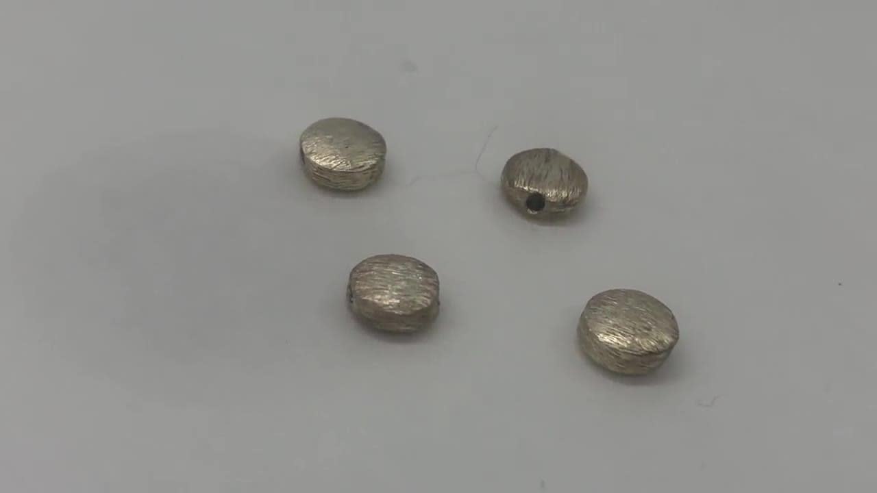 Designer Brushed Solid Sterling Silver Round Flat Beads, 6x2.5mm, 4 Beads