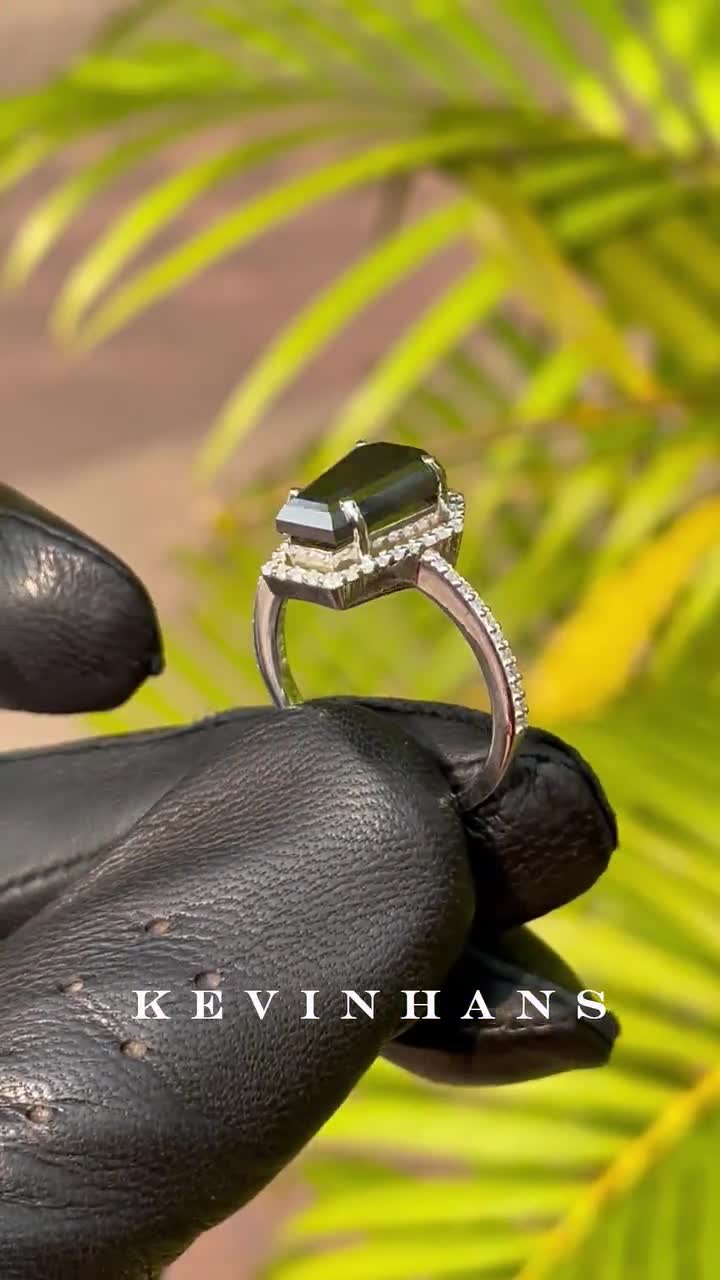 Black Coffin Diamond Engagement Ring, 14K White Gold Coffin Moissanite  Diamond Ring, Coffin Ring For women, Halo Solitaire Ring, Anniversary