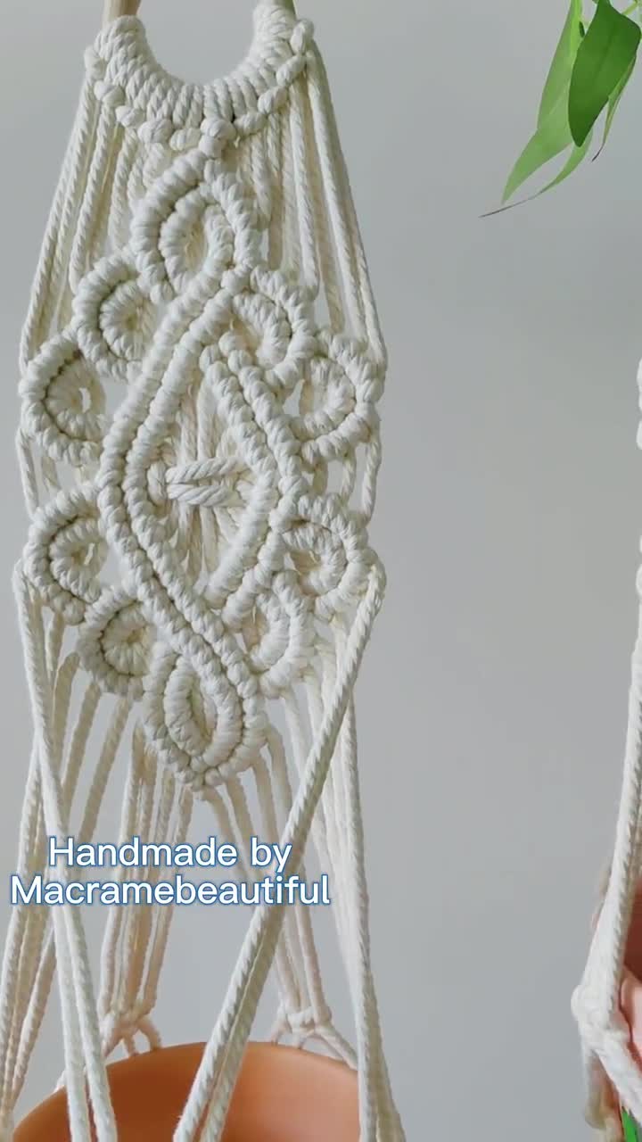 Fioriera In Macramè Apstaqeoo – 2 Pezzi In Corda Cotone 50 Cm, Con Ganci A S, Per Piante Da Interno Ed Esterno, Stile Boho - 2